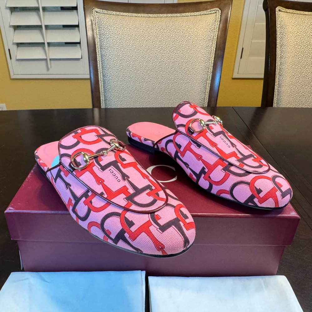 New Authentic Gucci Horsebit Logo Jordaan Loafers Slip On  Shoes Pink 38 / US 8